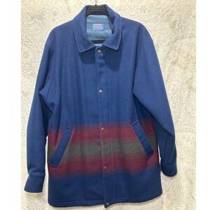 Pendleton VTG Men's 100% Wool‎ Coat Blue Red Stripes Lined Size M Gorpcore